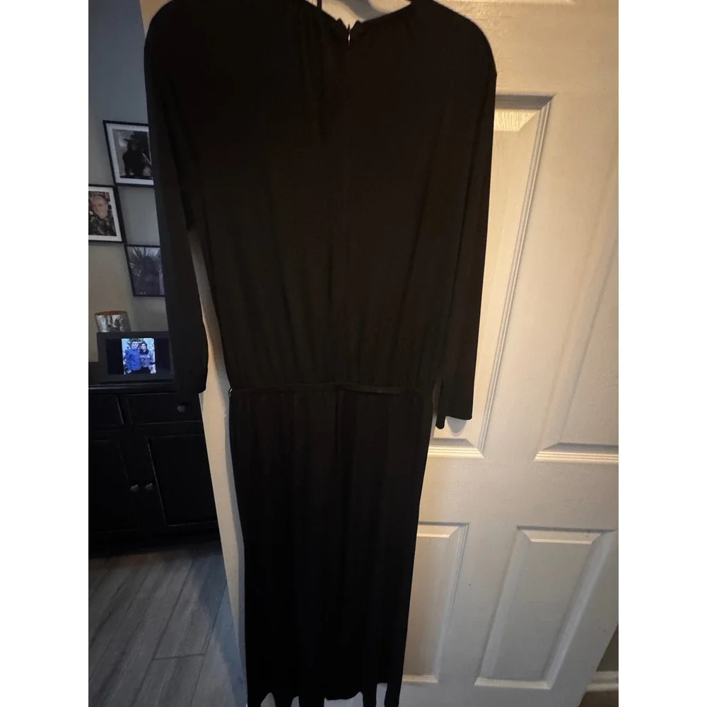 Michael Michael Kors Black Wide Leg Jumpsuit‎ Gold Chain Tassel V-Neck Medium